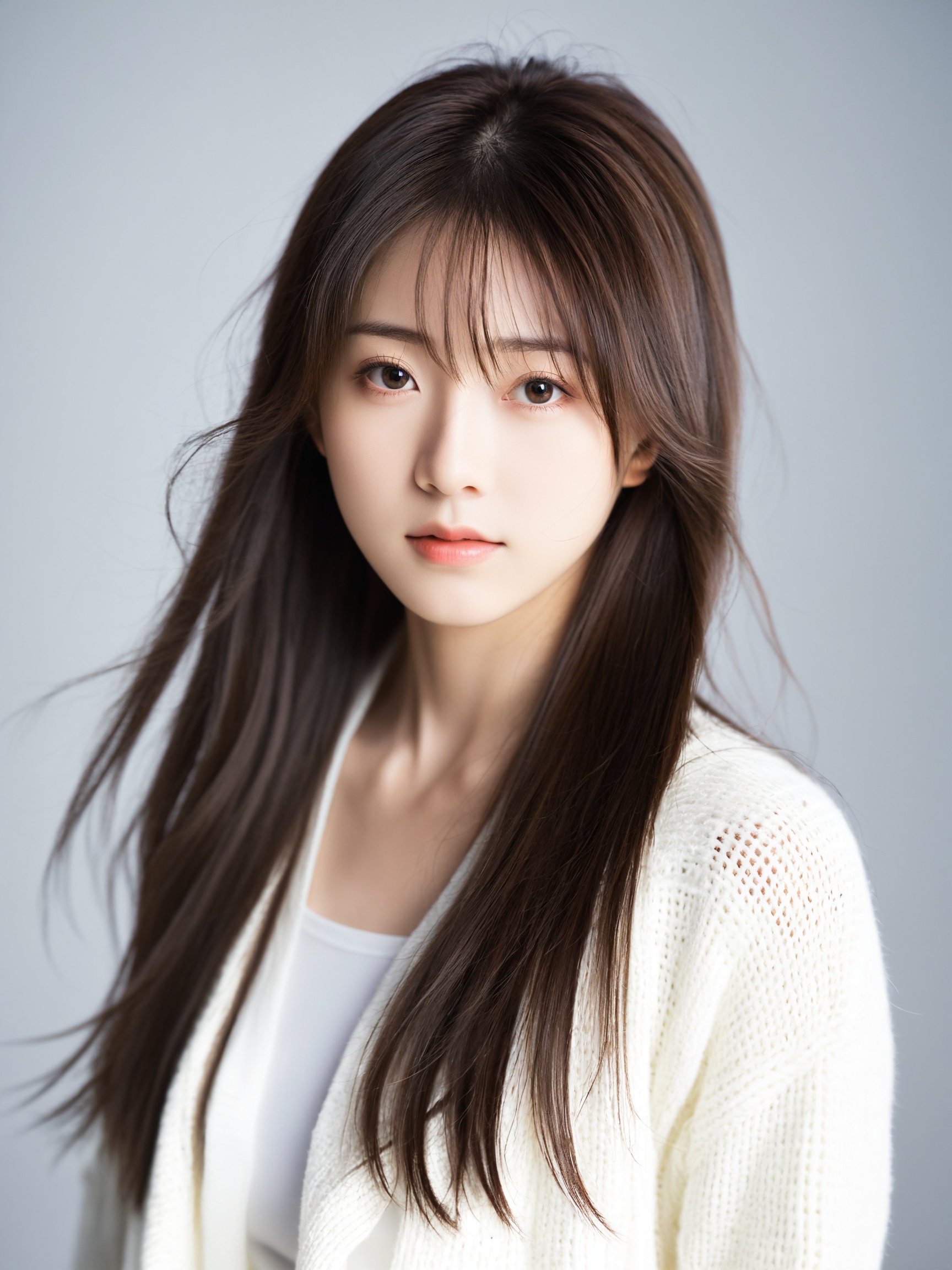 best quality,  masterpiece,  photo of Japanese girl in white cardigan on Tensor.Art
