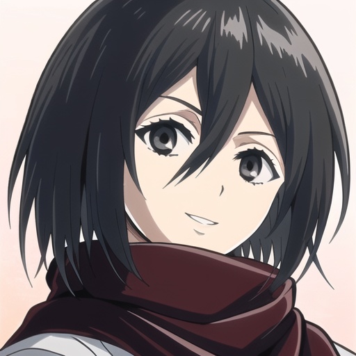 1girl,solo,mikasa ackerman,scarf,black hair,short hair,hair between eyes,black eyes,smile,portrait,close-up,red scarf,<lora:jv_ren_mikasa_GhostMix-V2.0-fp16-BakedVAE.safetensors-System.Byte[]:1>,