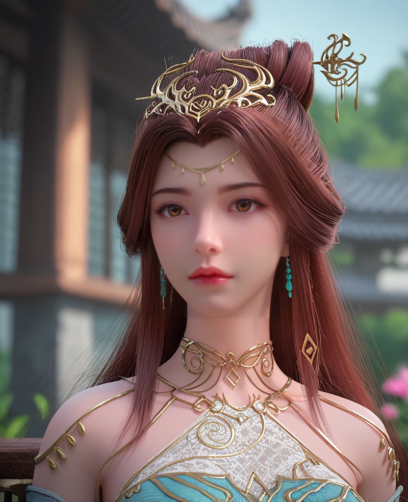 (oriental architecture, elegant decor, sophisticated style:1.1),(Bending down to tie shoelaces, with a puppy or pet eagerly watching and playing,:1.1),(breasts:1.2),<lora:XL百炼成神苏灵韵:0.95>,miss sulingyun,brown hair,long hair,green dress,hair ornament,jewelry,detached sleeves,brown eyes,hair bun,bare shoulders,earrings,flower bracelet,breasts,, zPDXL2, score_9, score_8_up, score_7_up BREAK realistic, masterpiece,best quality, highly detailed,, zPDXL3, zPDXL2,zPDXL, zPDXLxxx, zPDXLrl,