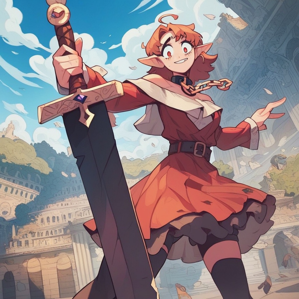 giant sword of a cute chain-mail girl,  magicalgirlscore_8_up on Tensor.Art
