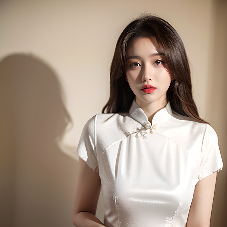 1girl, white_cheongsam <lora:旗袍:0.8>white_cheongsam