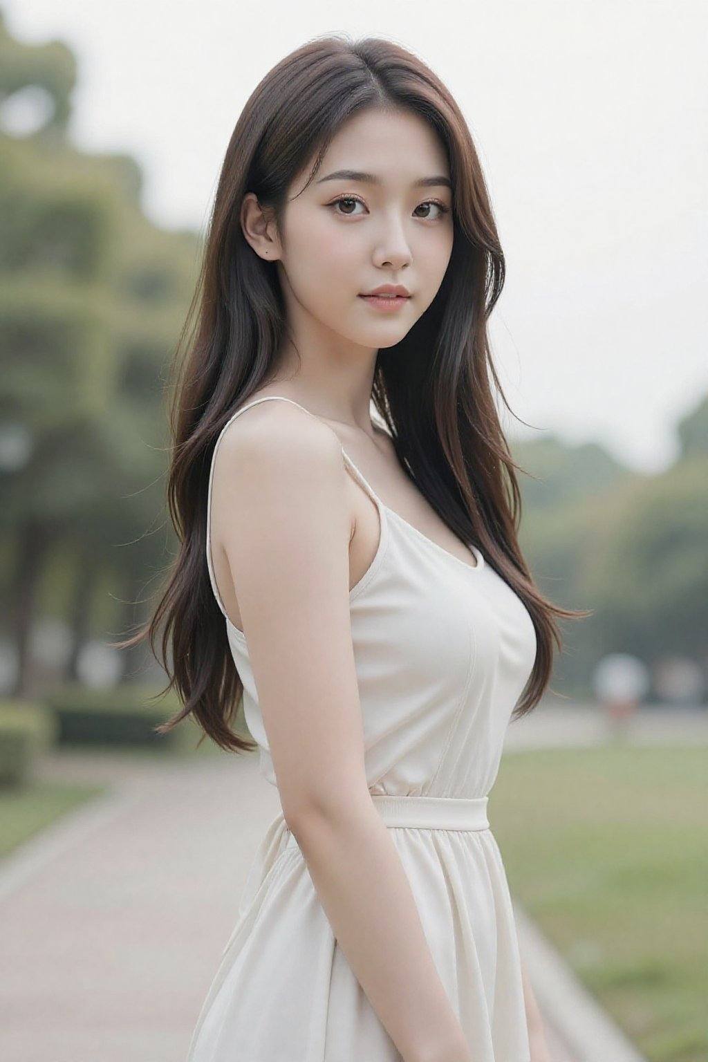 <lora:20260216_TinZIGirlLora9:1>, A young Asian woman, dress, outdoors,
