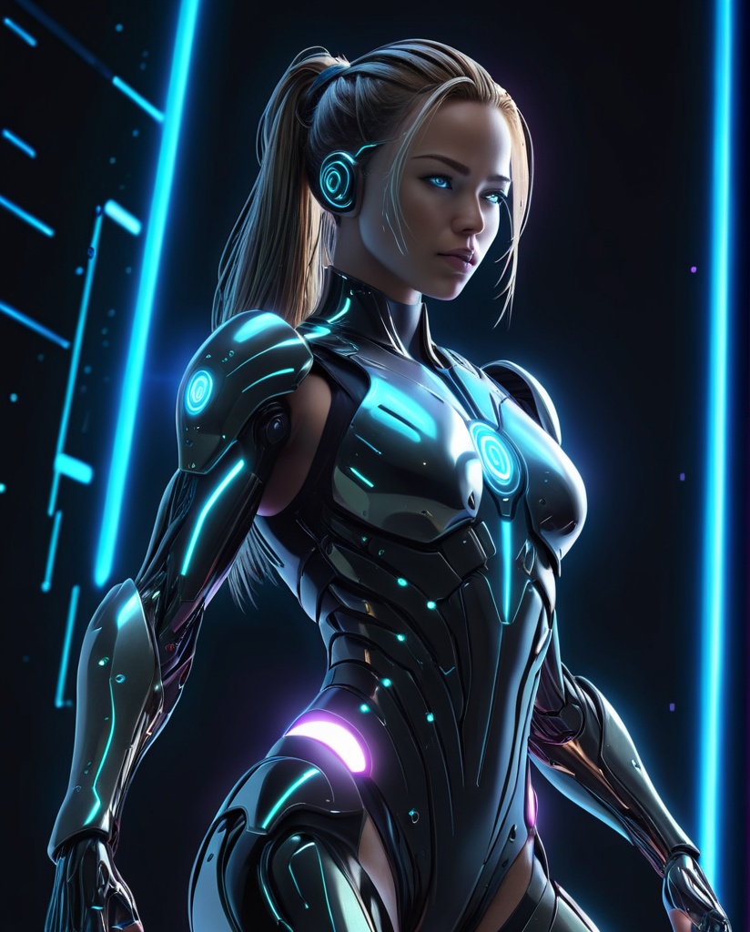 Cybernetics,  action movie protagonist,  female warrior on Tensor.Art