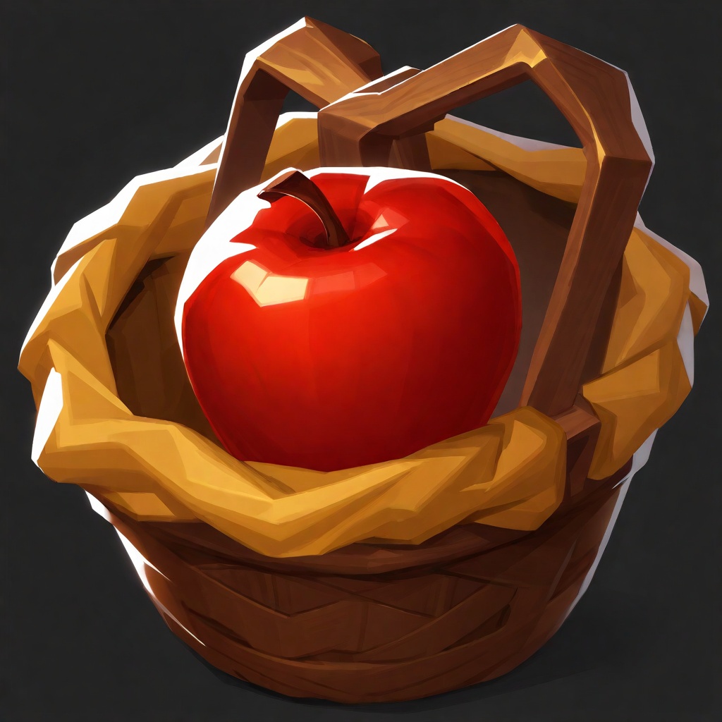 best quality,masterpiece,ultra high resolution,full composition,1 bright red apples in a woven basket,natural dual-light shadow with 4mm edge blurring,The basket is engraved with a golden cloak<lora:T2-bb:0.85>,ywbo,game_icon,