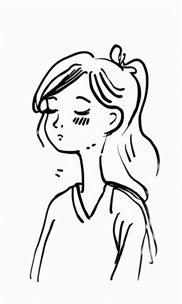 doodle line art, hand-drawn, 1girl, closed eyes, upper body, medium hair, ((masterpiece)), ((best quality)), 8k,  <lora:DOODLE_XL:1>