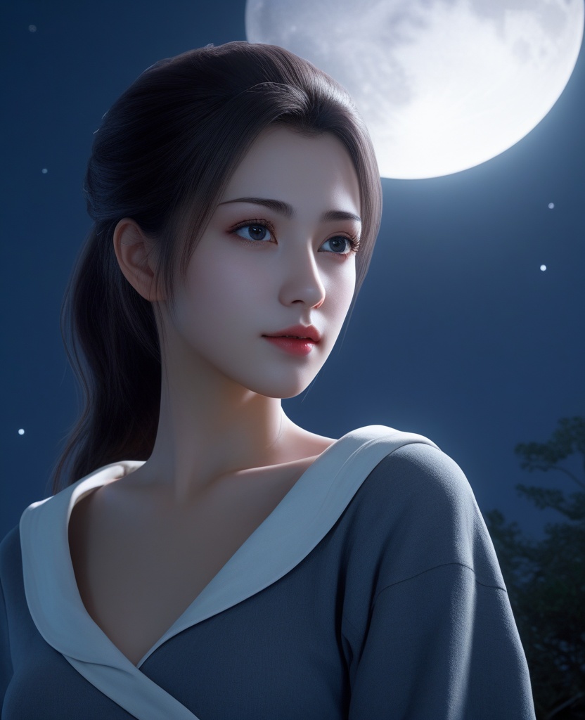 <lora:577-DA-XL-斗破苍穹-云韵-黑服:0.8>(,1girl, ,best quality, ),looking at viewer,masterpiece, (( , )),, realistic,science fiction,mole, ultra realistic 8k cg, moonlight,full moon,