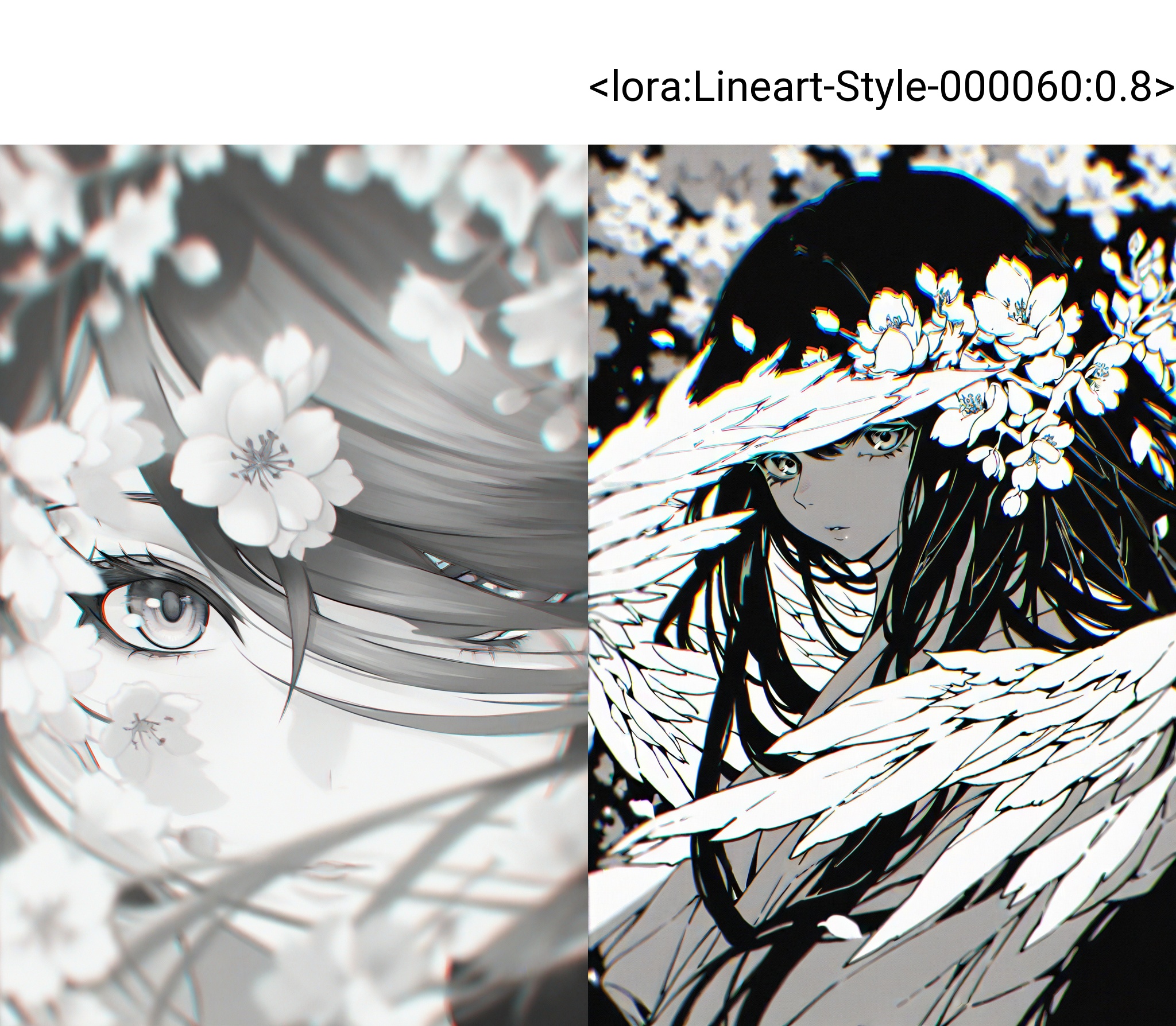 highres,absurdres,Visual impact,masterpiece,best quality,very aesthetic,amazing quality,newest,lineart,traditional media,greyscale,\\//,film grain,(chromatic aberration:1.8), close up,face focus,eyelashes,colorful,{onmyoji},flower print,1girl,solo,alternate costume,long hair,cherry blossoms,wings,wind,dynamic,vibrant,looking at viewer,outdoors,blurry background,
