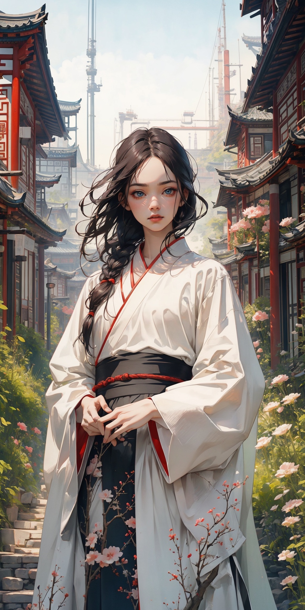 elaborate Hanfu:1.3,masterpiece,high quality,best quality),(colorful),out door,in china environment,(delicate eyes and face),volumatic light,ray tracing,<lora:elaborate Hanfu_20230808075428:0.5>