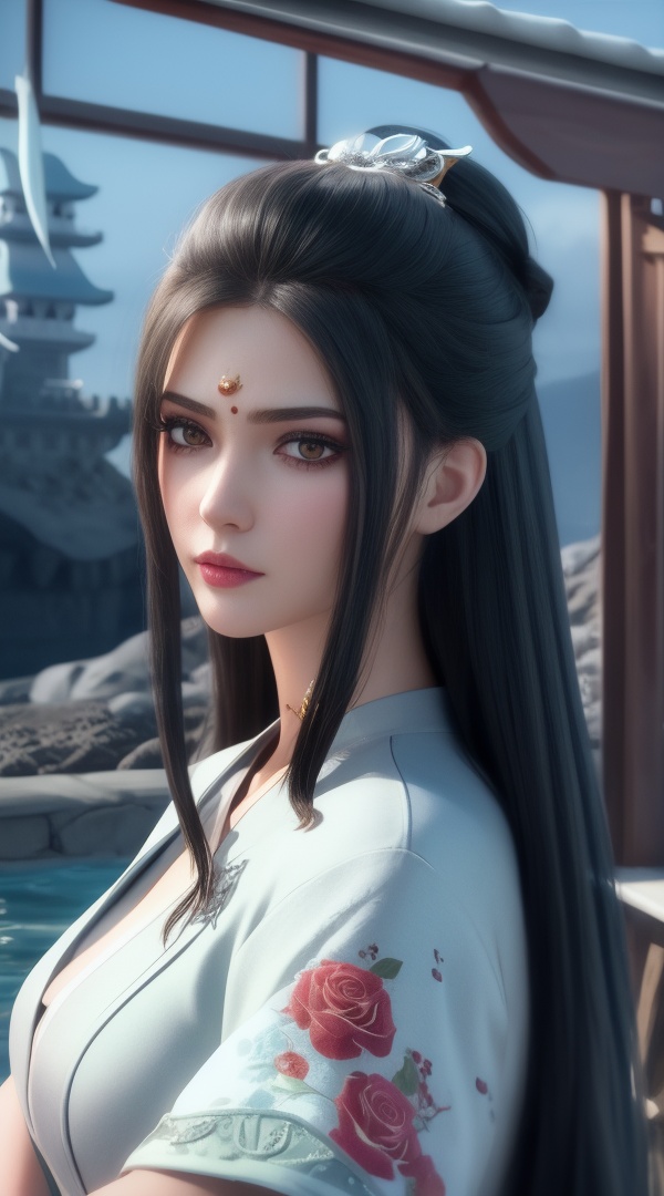 (,1girl, ,best quality, ),looking at viewer, <lora:387-DA-永生-莫师姐:0.8> ,,ultra detailed background,ultra detailed background,ultra realistic 8k cg,, ,masterpiece, (( , )),, ,science fiction,mole, ,tamari \(flawless\),   ,red moon, black rose,     (()), (), , 1girl, , partially_submerged, long_hair, rain, solo, , caustics, ocean