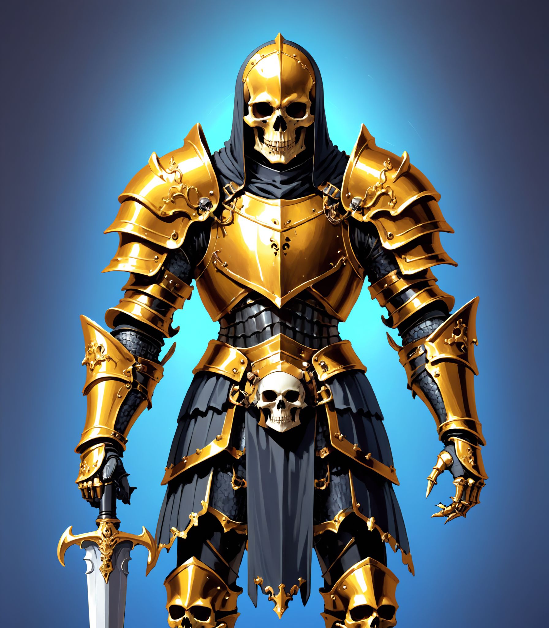 scull knight in golden armor on Tensor.Art