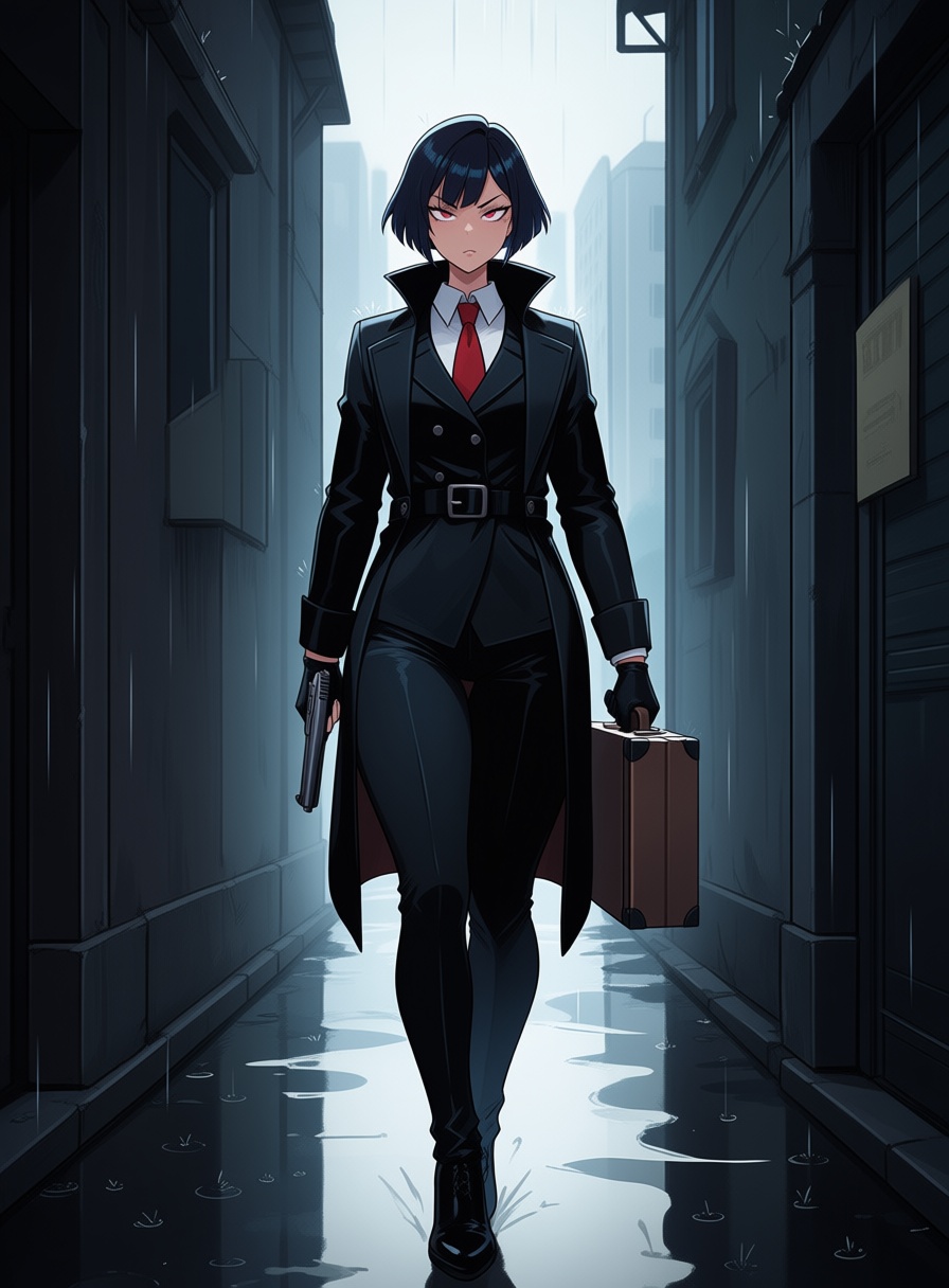 Hermitmoth_Style,  1girl,  black suit on Tensor.Art