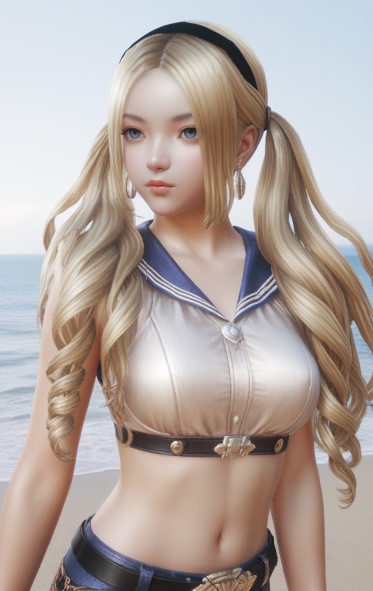 supermodel,score_8_up,score_7_up,hyperdetailed,hyperrealistic,volumetric lighting,focus on face,textured skin,eye lighting,SkinHairDetail,zPDXL,very attractive,Expressiveh,realistic skin,score_9,score_8_up,score_9,score_8_up,1 girls,high cold face,yujie,perfect round large,breasts,jewelry,beautiful eyes,detailed eyes,breast,lips,long hair,navel,jewelry,earrings,long hair,drop_shadow,light rays,sunlight,at the seaside,beach,sea water,<lora:1daofy:0.8>,head down,belt,blonde hair,blue eyes,closed mouth,drill hair,hairband,long hair,midriff,miniskirt,portrait,thighhighs,twintails,