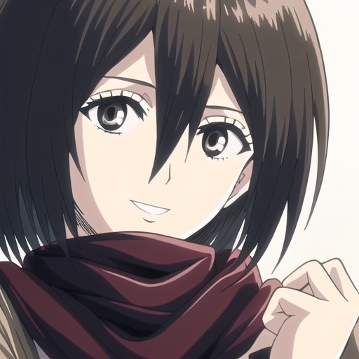 1girl,solo,mikasa ackerman,scarf,black hair,short hair,hair between eyes,black eyes,smile,portrait,close-up,red scarf,<lora:jv_ren_mikasa_GhostMix-V2.0-fp16-BakedVAE.safetensors-System.Byte[]:1>,