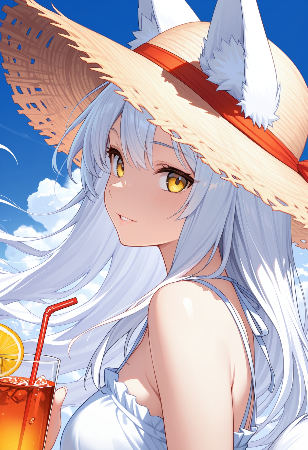 1girl,  fox tail,  white hair on Tensor.Art