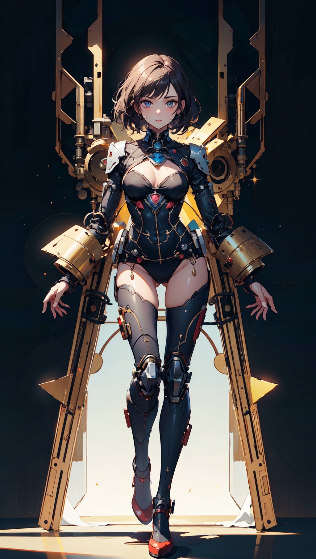 reelmech,  woman looking at viewer,  black background on Tensor.Art