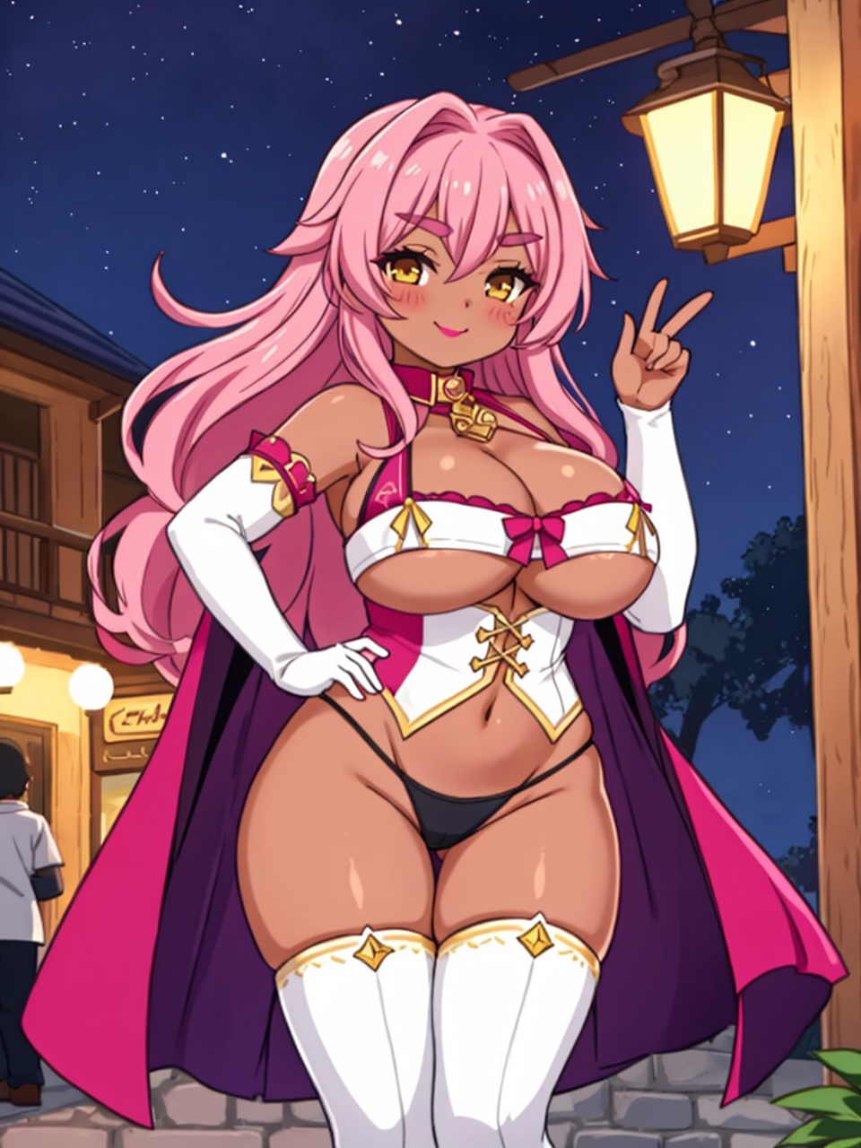 source_anime,  BREAK Ingrid is standing and showing V sign,  hand on own hip on Tensor.Art