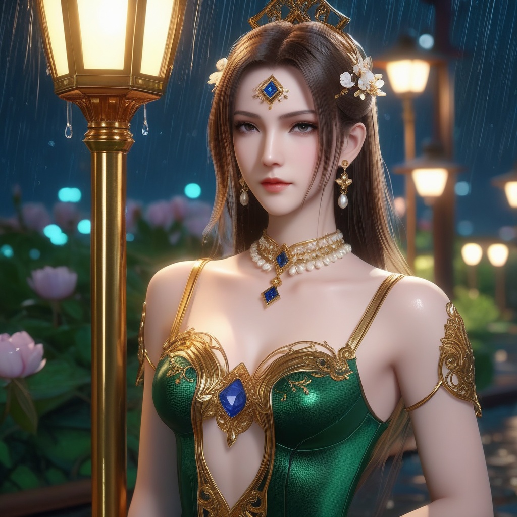 <lora:846-DA-XL-武庚纪-天使圣王:0.8>, (,1girl, ,best quality, ),, ,ultra detailed 8k cg,            cinematic lighting, cinematic bloom, (( , )),,  , unreal, science fiction,  luxury, jewelry, diamond, pearl, gem, sapphire, ruby, emerald, intricate detail, delicate pattern, charming, alluring, seductive, erotic, enchanting, hair ornament, necklace, earrings, bracelet, armlet,halo,masterpiece, (( , )),,  ,cherry blossoms,(((, night,night sky,lamppost,  ultra high res, (photorealistic:1.4), raw photo, 1girl, , rain, sweat, ,wet, )))(( , ))   (cleavage),,  (sit), ,