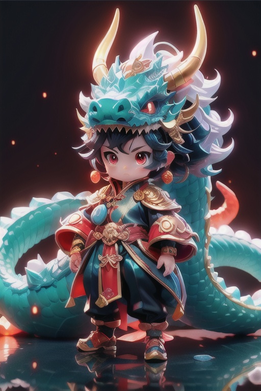 masterpiece,best quality,Miniature Figure who is dressed up as a blue Dragon, in the style of kawacy, shiny eyes,