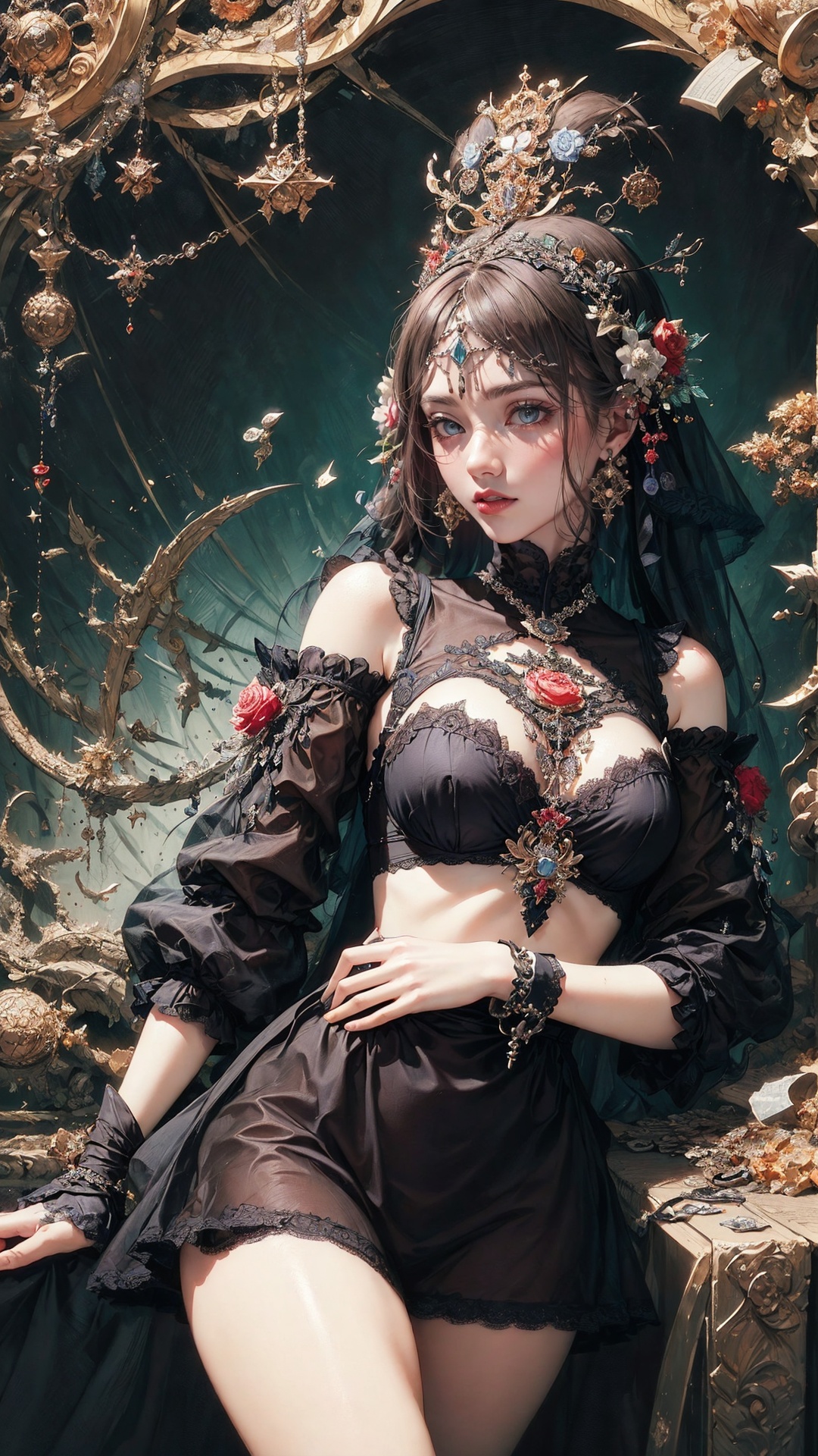 tutututu, breasts, medium breasts, see-through, underwear, lingerie, skirt,official art, unity 8k wallpaper, ultra detailed, beautiful and aesthetic, masterpiece, best quality, (zentangle, mandala, tangle, entangle), (fractal art:1.3) , 1girl, extremely detailed, dynamic angle, cowboyshot, the most beautiful form of chaos, elegant, a brutalist designed, vivid colours, romanticism, by james jean, roby dwi antono, ross tran, francis bacon, michal mraz, adrian ghenie, petra cortright, gerhard richter, takato yamamoto, ashley wood, atmospheric, ecstasy of musical notes, streaming musical notes visible, <lora:tutucs_v1:0.8>
