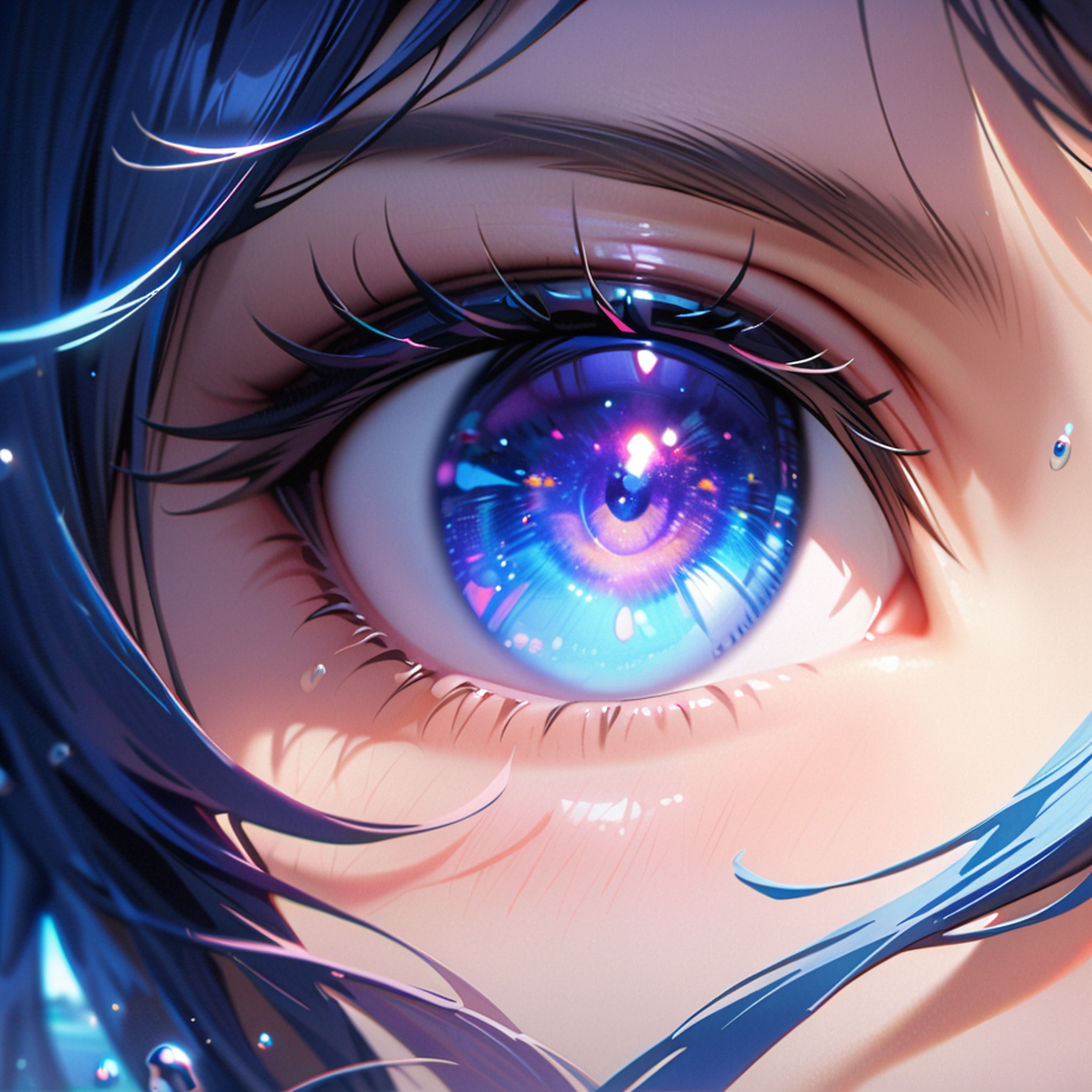 parameters: "(masterpiece:1,2),best quality,masterpiece,highres,original,extremely detailed wallpaper,perfect lighting,(extremely detailed CG:1.2),eyes,close-up,light_line,water,water drop,gorgeous,multiple_colors,sunlight,galaxy,realistic,1girl,upper body,