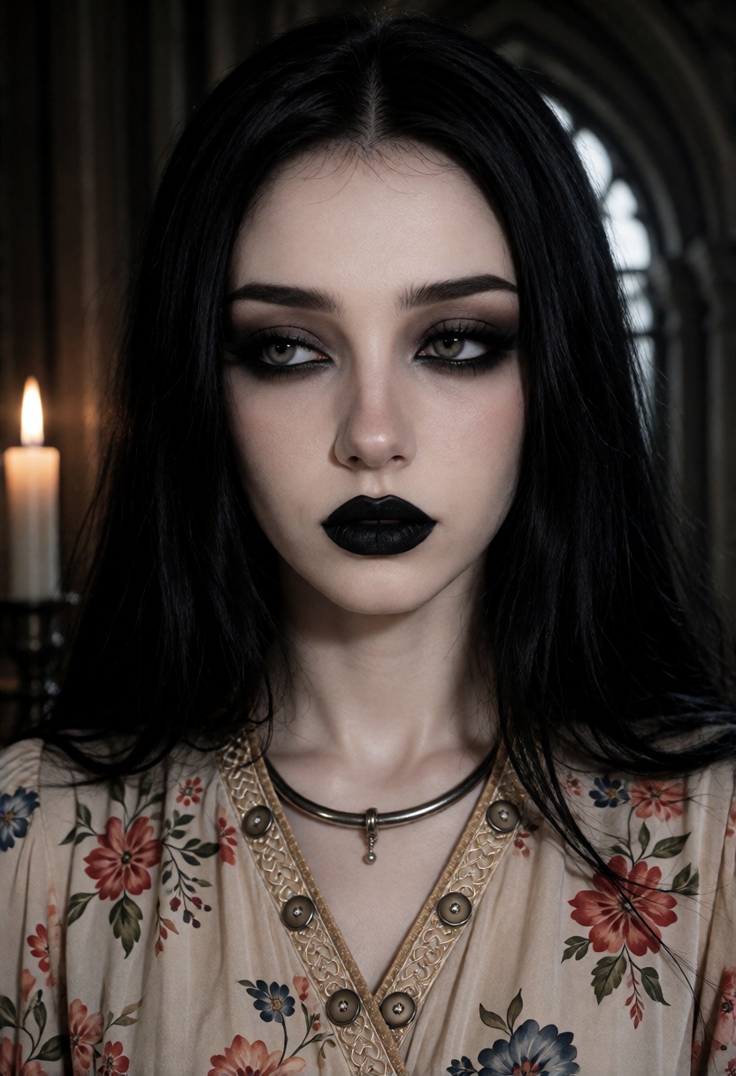 RavenX,  long jet-black hair with a clean center part,  smooth straight lengths on Tensor.Art