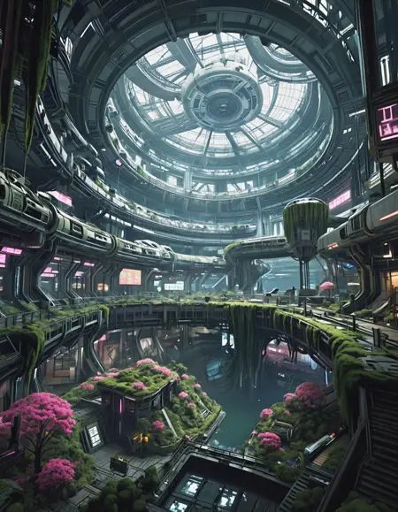 abandoned future habitat,  high detail,  overgrown megastructure on Tensor.Art