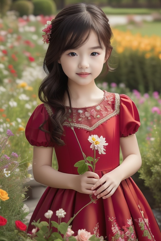 (masterpiece, top quality, best quality, official art, beautiful and aesthetic:1.2),feixing, 1girl,wear gogerous red dress,in garden,flowers