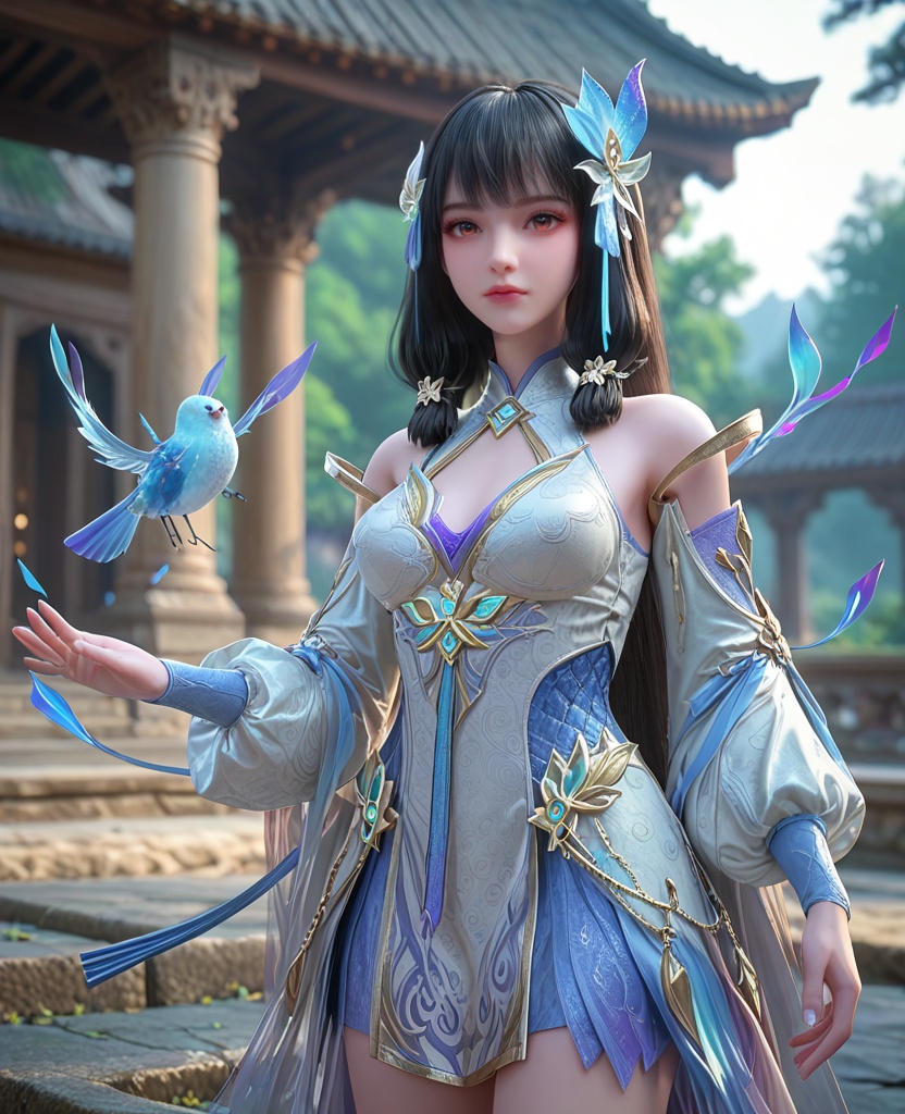 (oriental architecture, elegant decor, sophisticated style:1.1),(making a snowman:1.1),(breasts:1.2),<lora:XL百炼成神云落透纱:0.8>,miss yunluobaiyi,white dress,hair flower,hair tubes,detached sleeves,black hair,hair ribbon,blunt bangs,waist blue mesh,orange eyes,tassel,see-through overskirt,jewelry,, zPDXL2, score_9, score_8_up, score_7_up BREAK realistic, masterpiece,best quality, highly detailed,, zPDXL3, zPDXL2,zPDXL, zPDXLxxx, zPDXLrl,