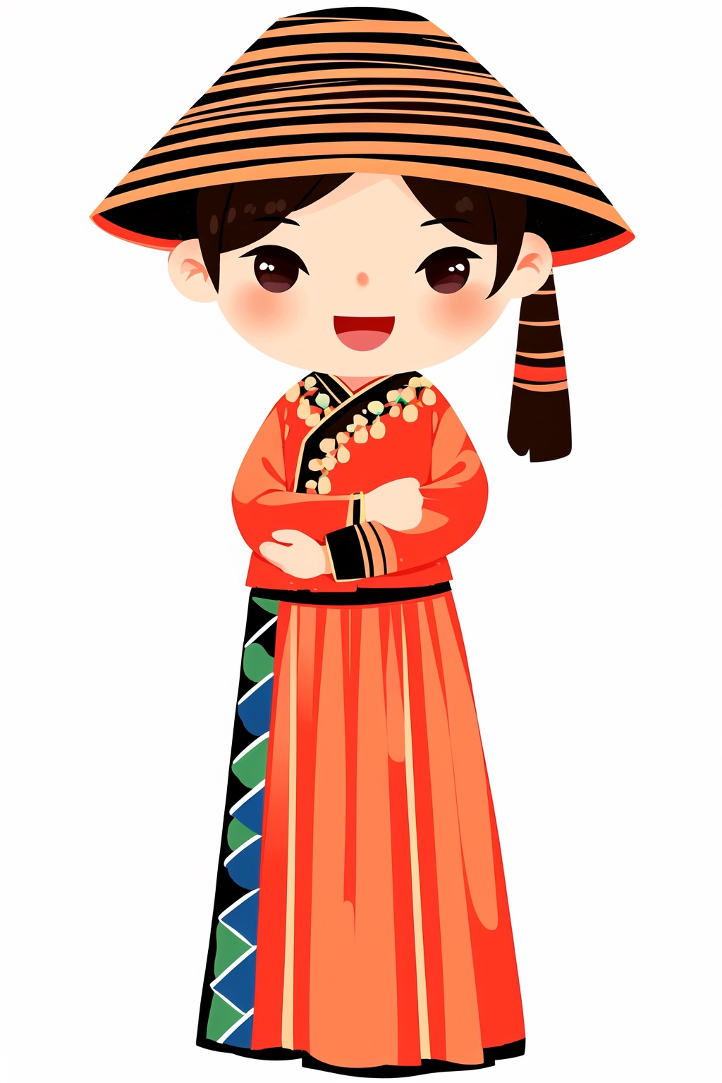 1girl,:d,black eyes,black hair,brown eyes,brown hair,hat,jewelry,korean clothes,kp,long sleeves,simple background,smile,solo,standing,traditional clothes,white background,<lora:kp_Q萌民族风V1:0.8>,kp,chibi,, masterpiece, best quality, unity 8k wallpaper,8k, ultra high res