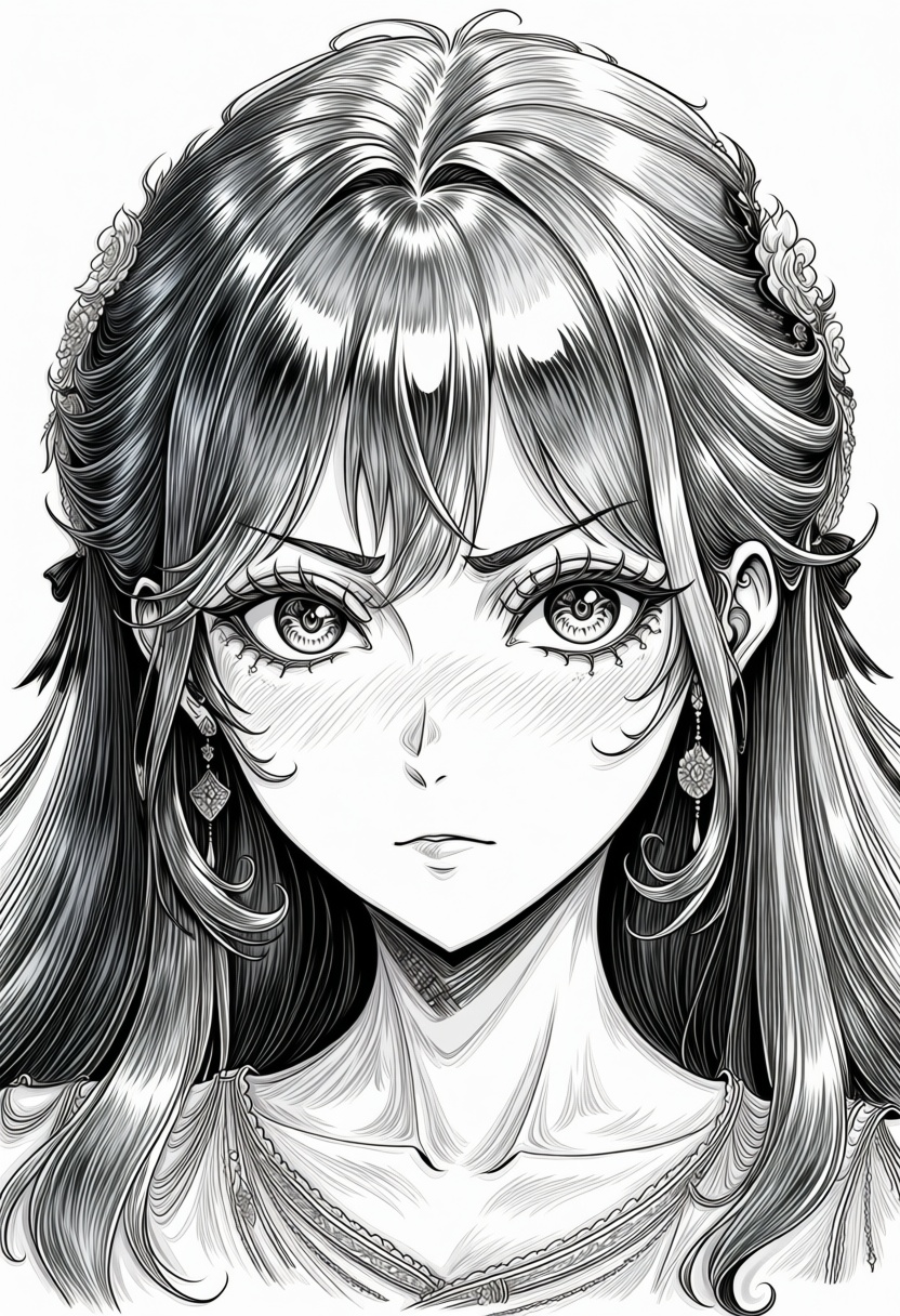 Detailed black and white pencil sketch of a girl face,  masterpiece,  best quality on Tensor.Art