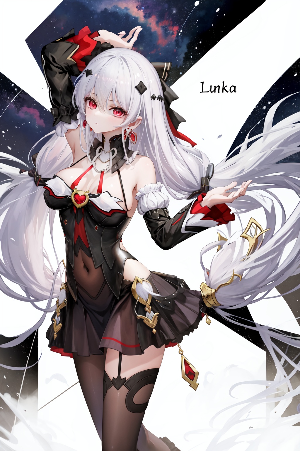 <lora:大月下v3:1>,a girl named lunakindred,lunakindred,luna dress,1girl,looking at viewer,bare shoulders,earrings,high quality,, (masterpiece,best quality,high quality:1.4),absurdres,