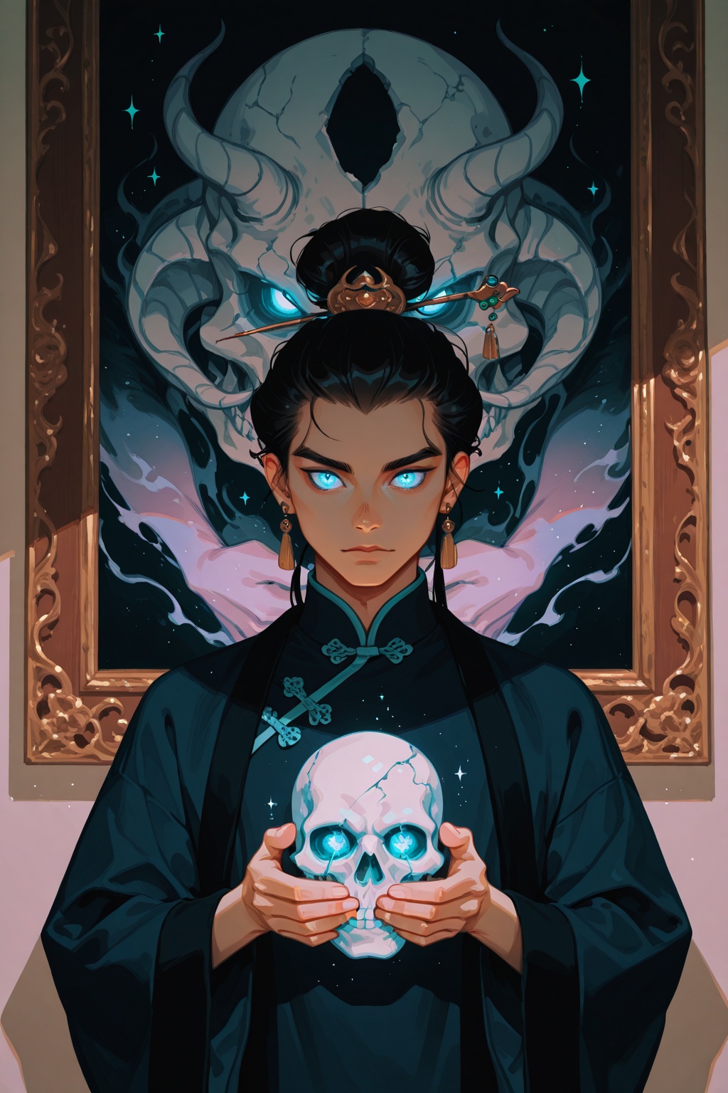holding skull,  skull,  1boy on Tensor.Art