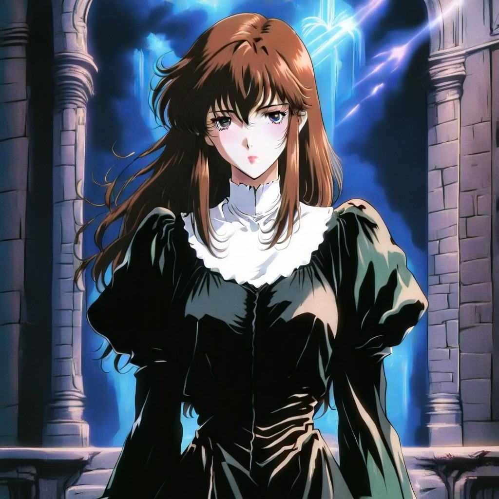 Dark fantasy anime-style illustration,  retro illustration feeling,  melancholic fantasy girl on Tensor.Art