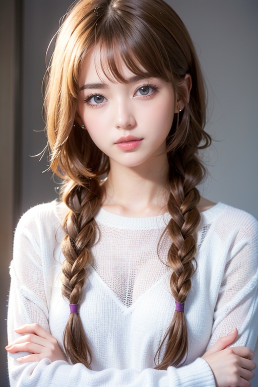 masterpiece,best quality,realistic,1girl,solo,long braid,looking at viewer,blue eyes,upper body,sweater,blond hair,