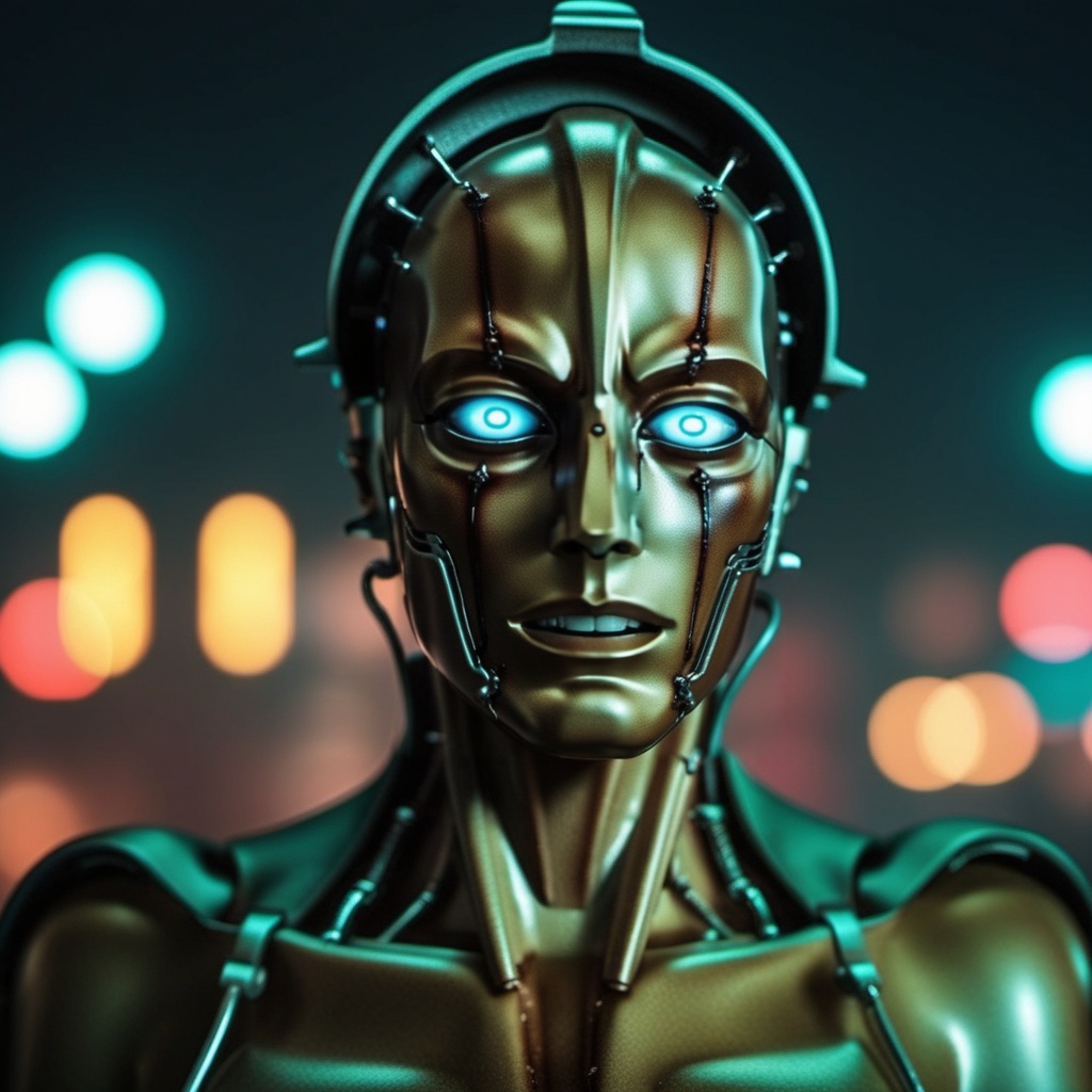 Maschinenmensch1024,  a robot,  cyberpunk background on Tensor.Art