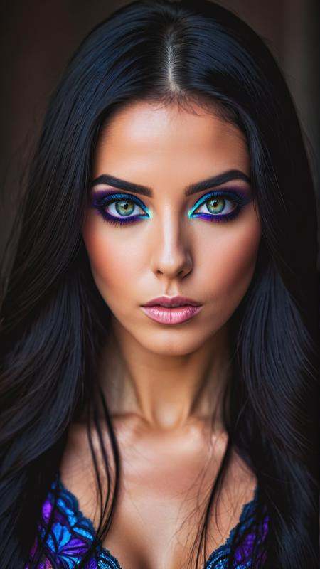 RAW photo of a woman Mara Moseta,  long black hair,  makeup on Tensor.Art