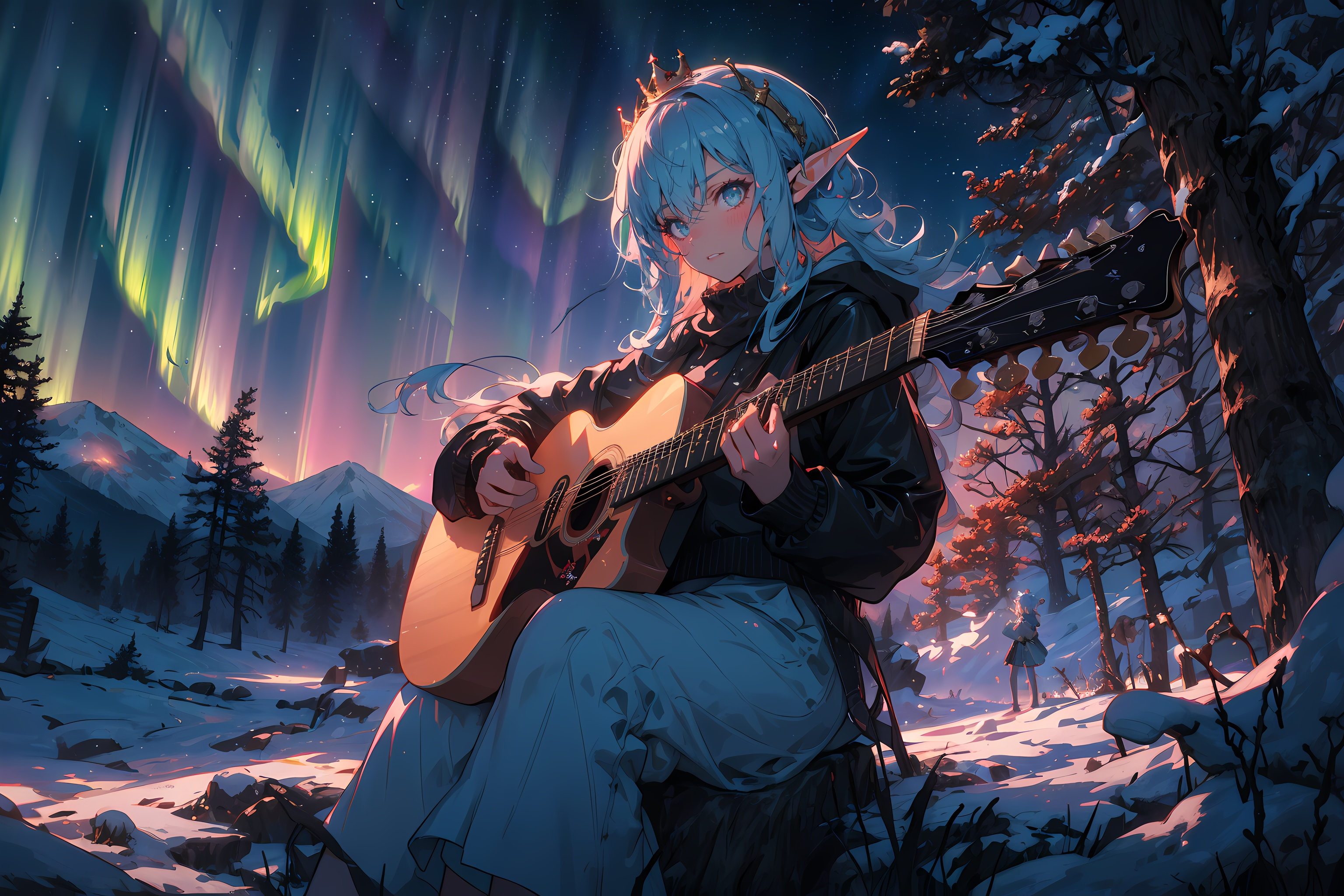 the cloud elf queen,  playing guitar,  acoustic guitar by kaiyo on Tensor.Art