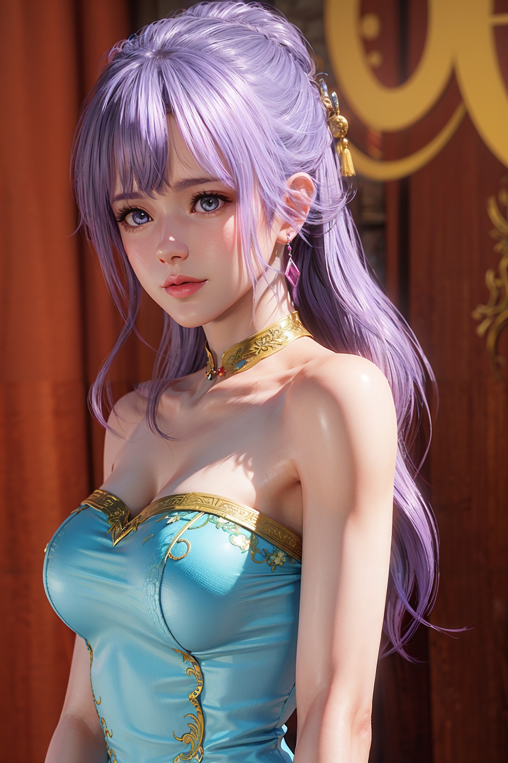 fiona,looking at viewer,1girl,simple background,collarbone,large breasts,(bust:1.2),solo,closed mouth,front view,Best quality,masterpiece,ultra high res,realistic,photorealistic,<lora:fionaface1r:0.75>,china dress,cheongsam,<lora:add_detail:0.3>,