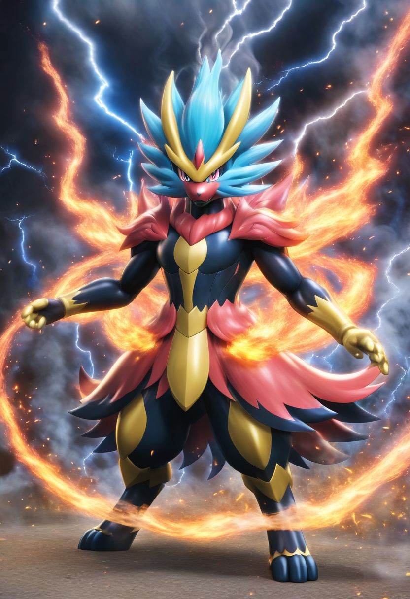 Pokemon (Dream), Standing, Fire, full body, Smoke, Lightning, HD, Masterpiece, best quality