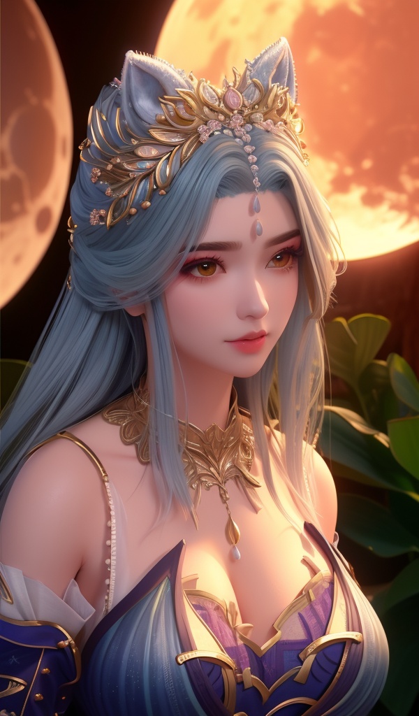 <lora:642-DA-完美世界-龙女:0.8>(,1girl, ,best quality, ),looking at viewer,  ,ultra detailed background,ultra detailed background,ultra realistic 8k cg, , ,masterpiece, (( , )),, ultra realistic 8k cg, ,      ,lily \(flower\) ,full moon ,strawberry blossoms      (cleavage), (),