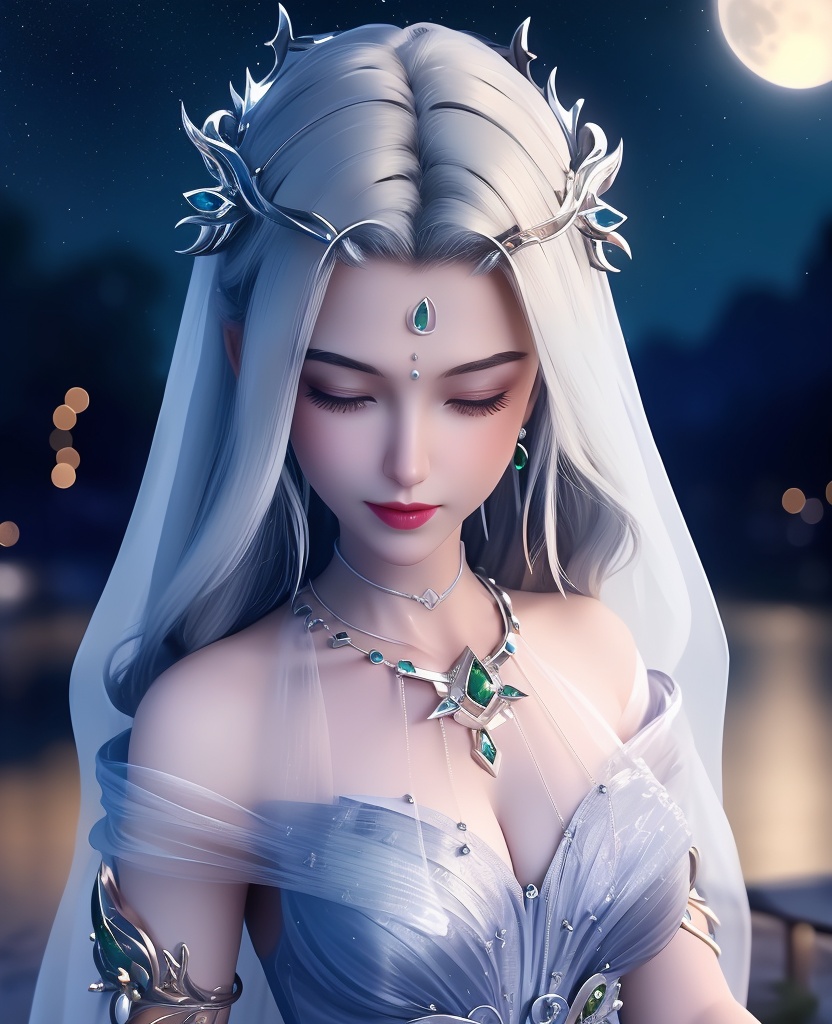 <lora:664-DA-神印王座-那尼菈:0.8>(,1girl, ,best quality, ),looking at viewer,masterpiece(,1girl,night, starry sky, milky way,outdoors, full moon,  night sky, darkness,  world of darkness, , ) ,ultra realistic 8k cg,   clean, masterpiece,     (( , )),, , , prestige, luxury, jewelry, diamond, gold, pearl, gem, sapphire, ruby, emerald, intricate detail, delicate pattern, charming, alluring, seductive, erotic, enchanting, hair ornament, necklace, earrings, bracelet, armlet,halo((, )), (), 