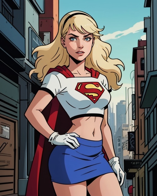 Graphic novel style illustration of upper body,  hairband,  supergirl on Tensor.Art
