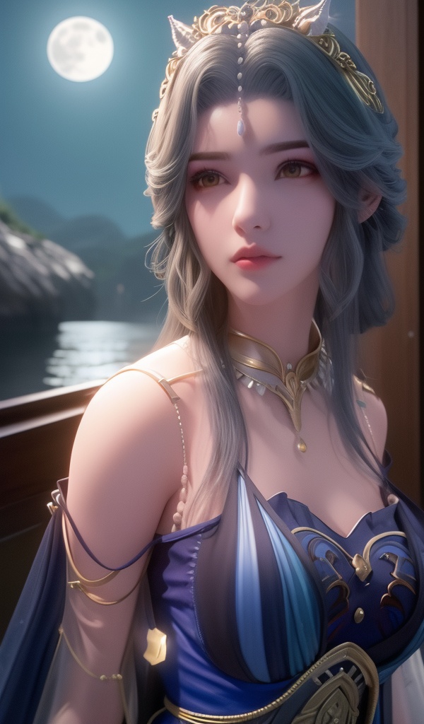<lora:642-DA-完美世界-龙女:0.8>(,1girl, ,best quality, ),looking at viewer,masterpiece, (( , )),, realistic,science fiction,mole, ultra realistic 8k cg, moonlight,full moon,