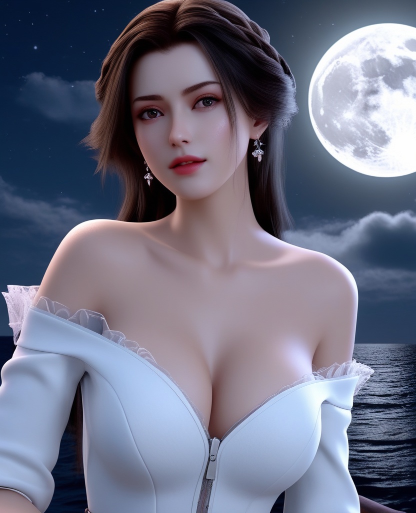 <lora:592-DA-XL-星辰变-姜立:0.8>(,1girl, ,best quality, ),looking at viewer,masterpiece, (( , )),, realistic,science fiction,mole, ultra realistic 8k cg, moonlight,full moon,  rose,(cleavage), (),