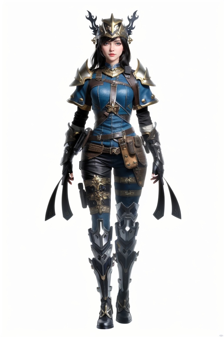 ((HRD, HUD, 8K)),((masterpiece, best quality)), highly detailed,1girl, solo, helmet, black hairfull body, standing, armor, looking at viewer, closed mouth, white background, looking at viewer,  <lora:20240315-1710510343817:0.9>