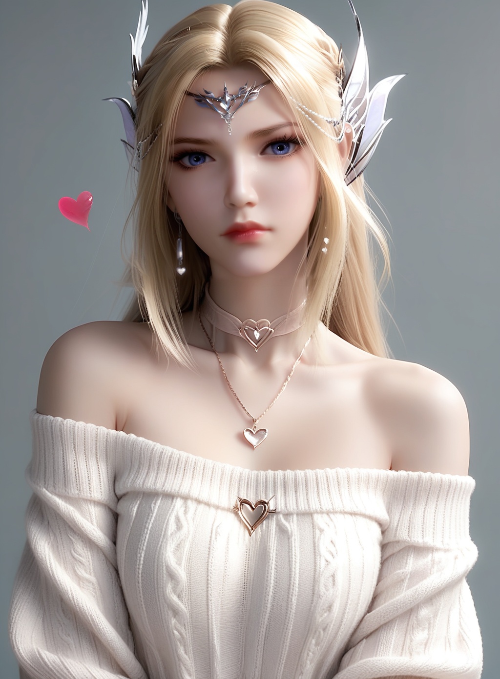 score_9,score_8_up,score_7_up,1girl,solo,jewelry,necklace,long hair,blonde hair,looking at viewer,sweater,realistic,simple background,off shoulder,off-shoulder sweater,bare shoulders,upper body,lips,heart,collarbone,closed mouth,white sweater,<lora:wy_qianrenxue_sz_XL2.0:0.8>,
