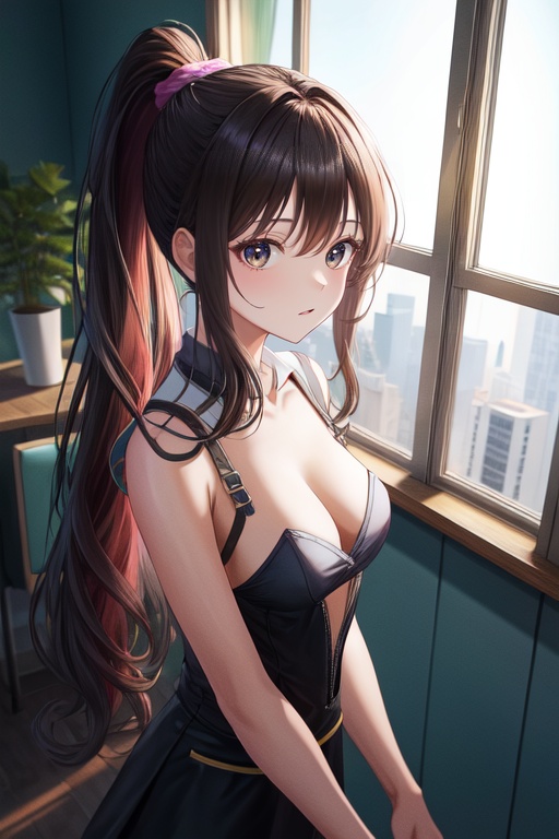 (((highres:1.2))),(((absurdres:1.3))),1girl,solo,****,fair_skin,black eyes,high ponytail,long hair,medium breasts,(detailed light),(tile_floor:0.7),window_,medium_shot,front view,depth of field,looking_at_viewer,<lora:细节加强-墨即-V1:1>,