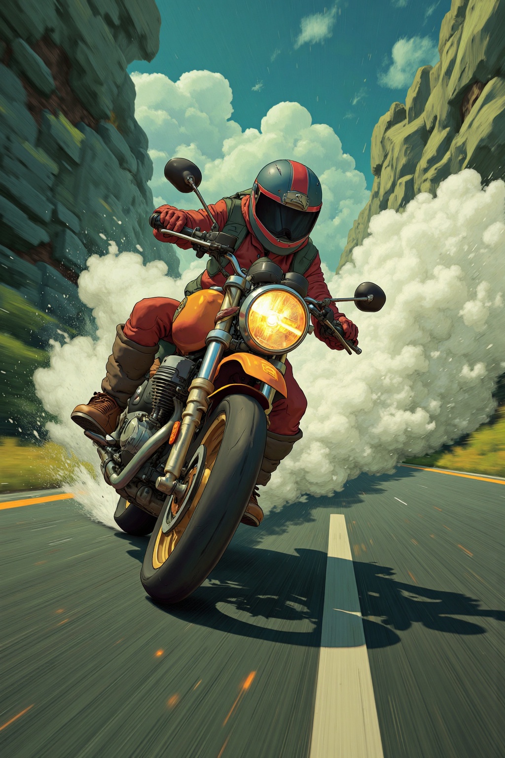 beijihui,A motorcycle speeding at high speed.,