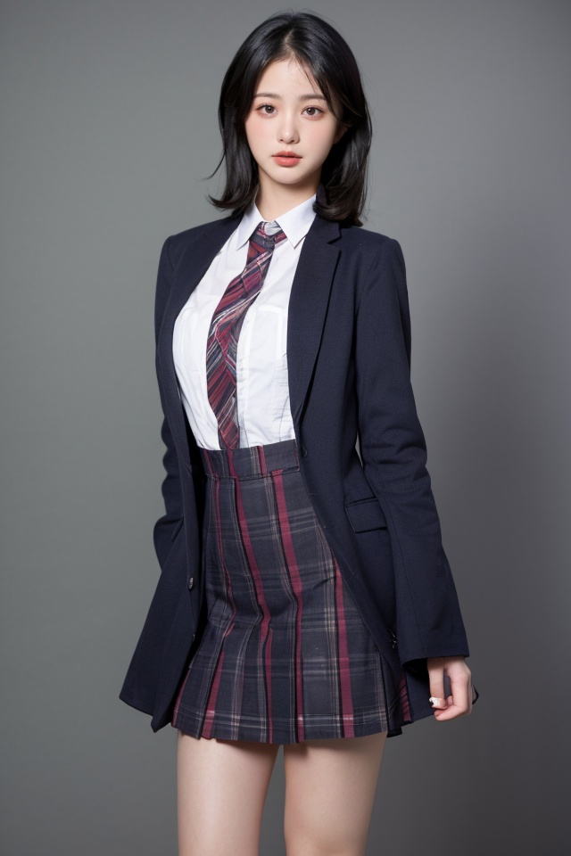 best quality,masterpiece,ultra high res,1girl,looking at viewer,pure color background,huge breasts,<lora:epicxin_lora:1>,school_uniform,