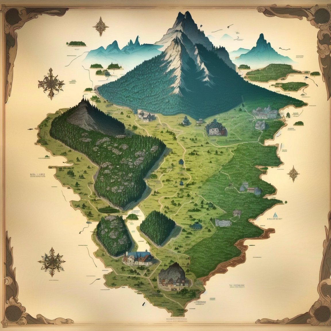 ((HRD, HUD, 8K)),((masterpiece, best quality)), highly detailed,GameMap, tree, mountain, water, no humans, scenery, nature, forest, river, rock, <lora:20240804-1722731669108:0.8>